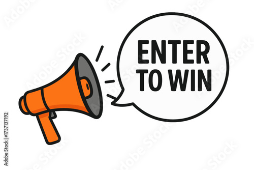 Megaphone shouting Enter to Win. Loudspeaker with speech bubble for a contest, giveaway, or prize. Business marketing and advertising banner concept. Lottery and promotion vector.