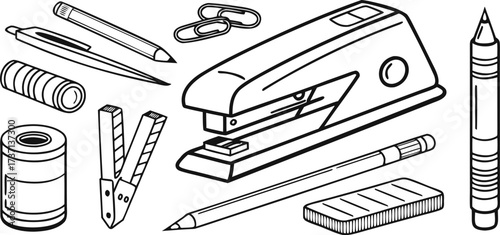 Collection of office and school supplies