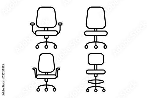 Office chair line icon set. Vector collection of workplace furniture symbols. Swivel desk chair and armchair pictogram for UI, UX, web and app design. Editable stroke.