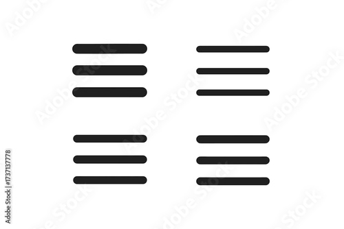 Hamburger menu icon set for website and mobile app navigation. UI UX graphic design elements. Collection of simple buttons with horizontal bars for modern user interface design.