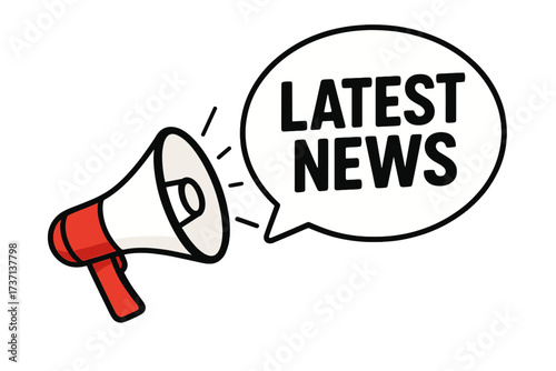Latest news announcement with megaphone or loudspeaker. Breaking news speech bubble. Communication, advertising and marketing concept. Business promotion banner vector illustration.