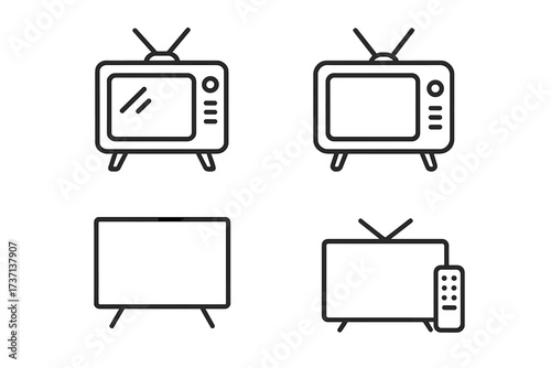 Minimalistic Line Icons TV Set Pack, Editable Stroke Vector, Retro and Modern Television Linear Pictograms for UI, Apps, Cards, Banners, Social Media Posts, Transparent