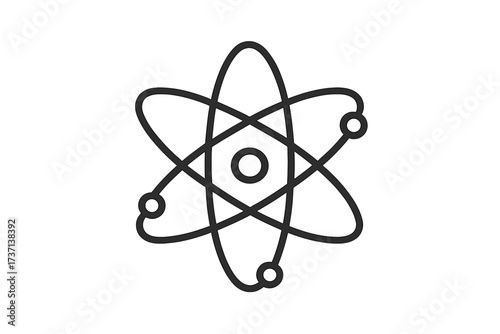 Atom line icon vector. Science symbol. Physics, chemistry, nuclear energy concept. Atomic structure with nucleus and electrons orbit illustration. Tech logo pictogram design.