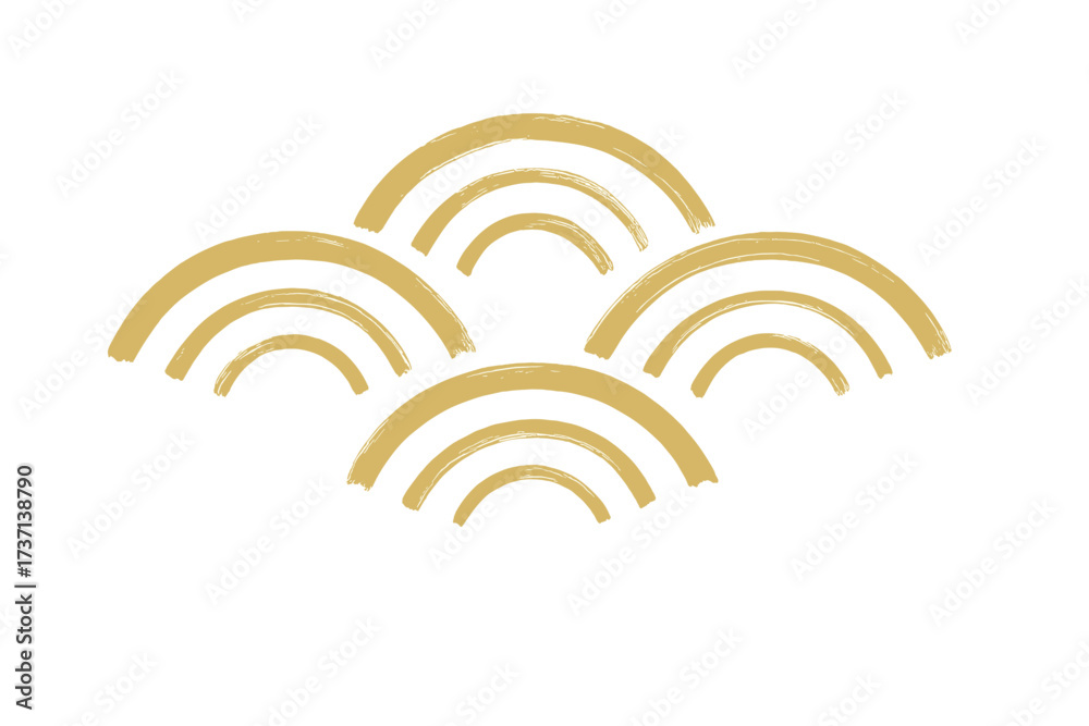 Fototapeta premium Hand-painted gold brush stroke waves pattern seamless vector illustration with transparent background, elegant arch shapes, abstract Japanese wave motif, decorative vector design