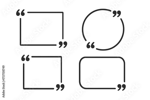 Set of text brackets and quote box frame icons. Vector illustration pack for quotations, comments, and testimonials. Creative banner and speech bubble design elements.