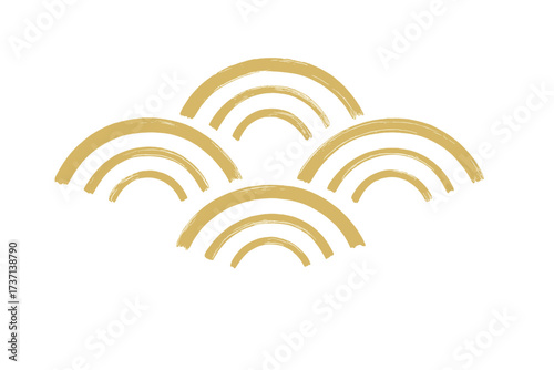 Hand-painted gold brush stroke waves pattern seamless vector illustration with transparent background, elegant arch shapes, abstract Japanese wave motif, decorative vector design