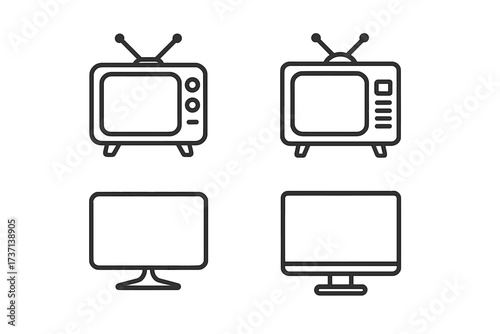 Minimalist linear TV set icons vector. Editable stroke retro television pictogram, outline design for cards, apps, banners, posts, and digital media illustration.