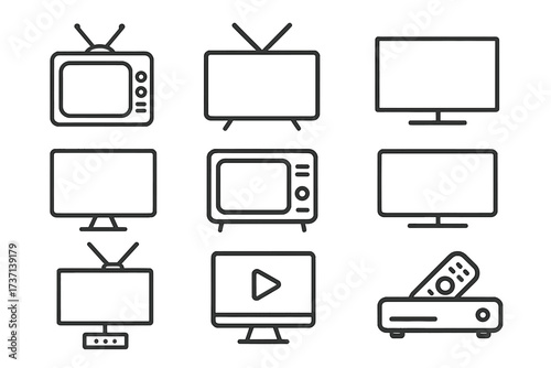 Tv set line icon pack editable stroke minimalistic linear pictogram design cards apps banners posts vector cartoon illustration electronic television remote control media