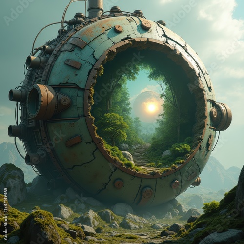 Futuristic Portal to a Lush Landscape