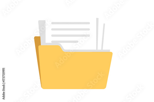 Folder with documents icon. Flat design vector illustration. File organization and data storage concept. Office paperwork, information management, and digital archiving symbol.