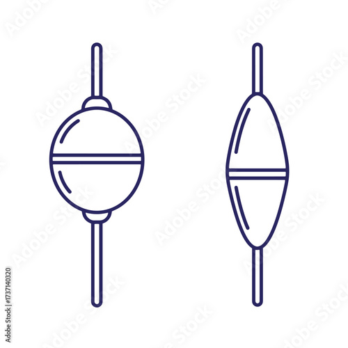 Two minimalist vector illustrations of fishing floats in a simple line art style