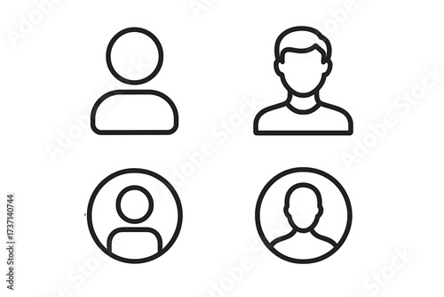 User profile icon set in line style. People avatar collection for web UI and app interface. Simple human head silhouette sign. Man person default member account pictogram logo.