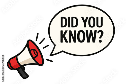 Megaphone with Did you know speech bubble. Loudspeaker for business, marketing. Banner for facts, trivia, knowledge. Question and announcement concept. Vector illustration.