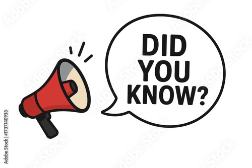 Megaphone with Did You Know speech bubble. Loudspeaker icon for business, marketing, and advertising. Banner for announcement, question, interesting fact, and trivia. Vector.