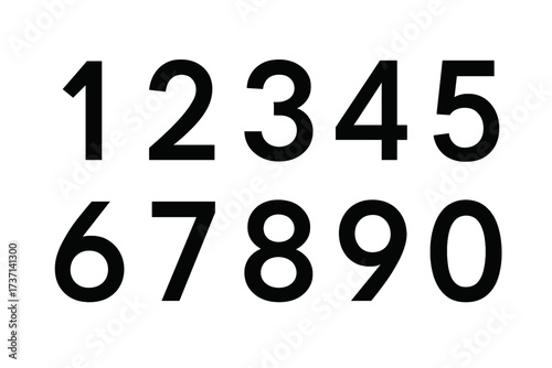 Numbers set vector. Black digits from 0 to 9. Numeral collection typography font. Math symbol graphic element. Account, score, count concept. Minimalist design isolated asset.