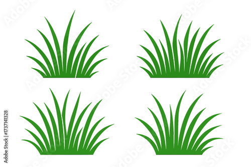 Green grass tufts vector icon set. Lawn plant silhouette collection for spring or summer design. Natural, fresh meadow blades. Eco-friendly, organic park or garden symbol.