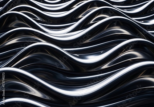 Undulating metallic chrome waves creating a mesmerizing and reflective abstract pattern