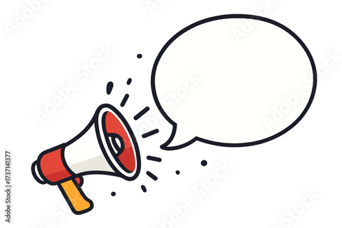 Megaphone shouting in a speech bubble. We want your feedback. Loudspeaker for business, marketing, advertising. Announcement icon. Alert message. Communication concept.