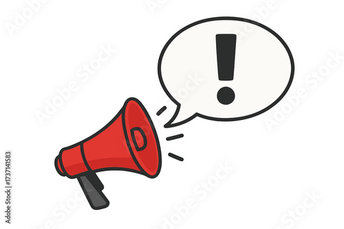 Megaphone with attention and important message speech bubble. Loudspeaker icon for business, marketing, advertising. Exclamation mark for alert, announcement, news. Vector.