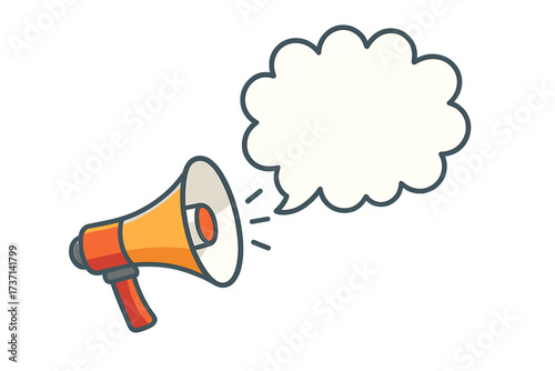 Megaphone with blank speech bubble. Loudspeaker for announcement, hiring, and recruitment. Business marketing and advertising banner concept. Promotion alert vector illustration.
