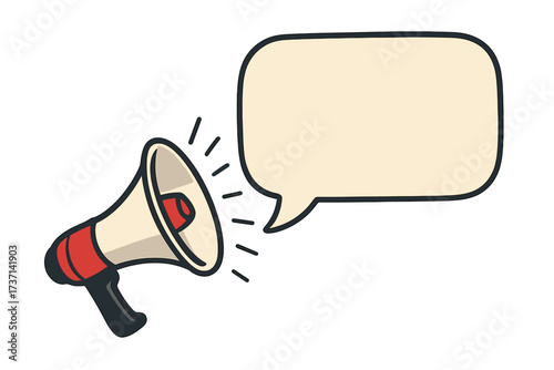 Megaphone with speech bubble for latest news. Loudspeaker for business marketing and advertising banner. Announcement, alert and promotion concept. Communication vector icon.
