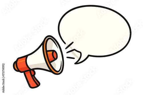 Megaphone with latest news speech bubble for business and marketing. Loudspeaker banner for advertising and promotion. Communication and announcement vector illustration concept.