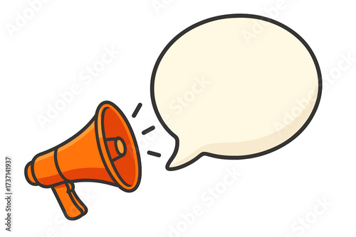 Megaphone loudspeaker with speech bubble for important announcements, latest news, or alerts. Banner for business marketing, advertising, promotion and public communication.
