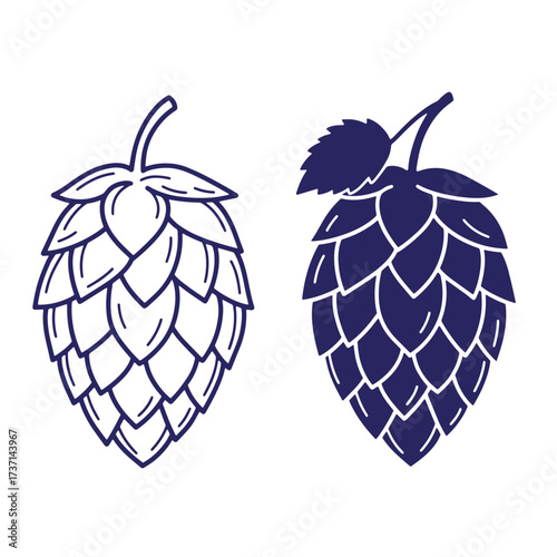Two simple vector illustrations of hop cones isolated on a white background