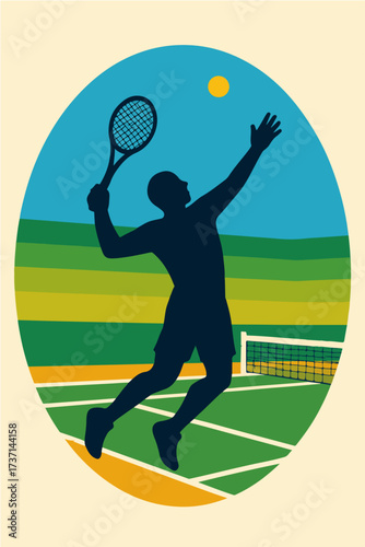 Tennis Player Forehand On Court With Racket Athletic Silhouette