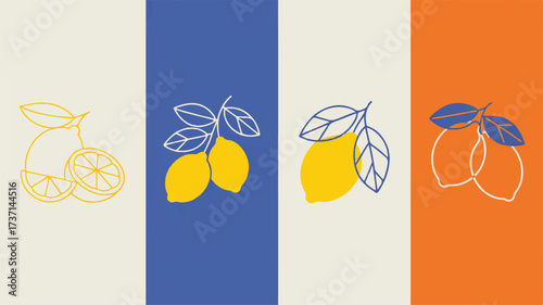 Vector art of four stylized lemons in different colors and styles