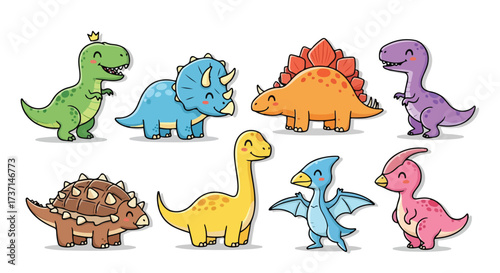 Cute Cartoon Dinosaur Collection Adorable Jurassic Friends for Kids and Education
