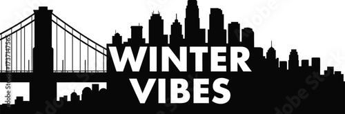Black and white winter vibes cityscape silhouette design