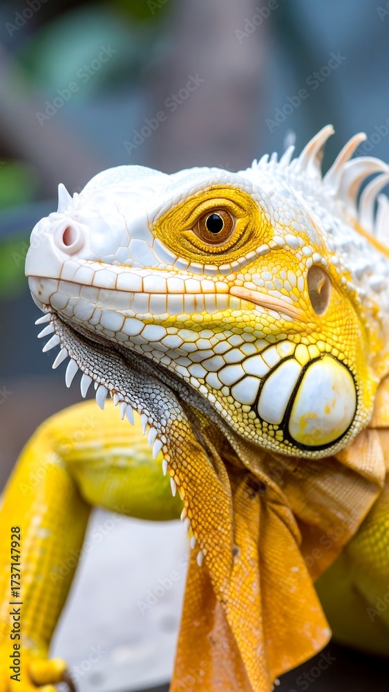Fototapeta premium Close-up of a vibrant yellow and white iguana