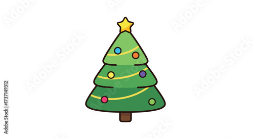 Wallpaper Mural Festive Cartoon Christmas Tree with Star Ornaments and Garland Perfect for Holiday Designs Torontodigital.ca