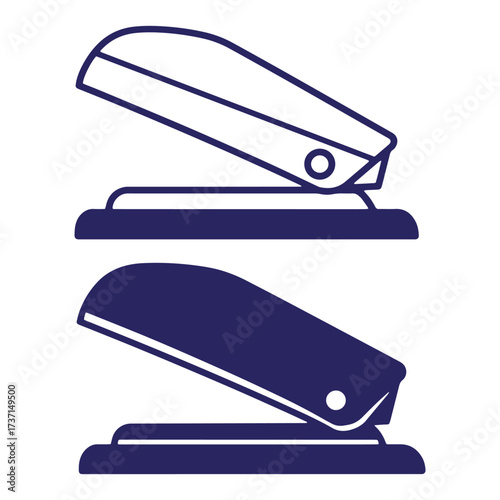 Vector illustration of a stapler showing silhouette and outline in dark blue color