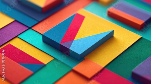 corporate retreat travel design. Abstract colorful geometric shapes arranged in a layered composition.