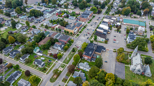 Greene, NY, USA - September 14, 2025 - Afternoon aerial mage of the area surrounding the Village of Greene, Chenango County, NY.