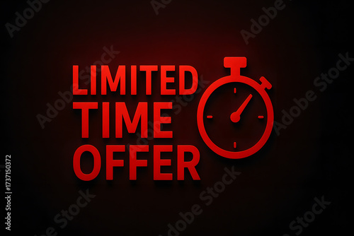 Limited Time Offer Text With Stopwatch Symbol On Dark Red Background