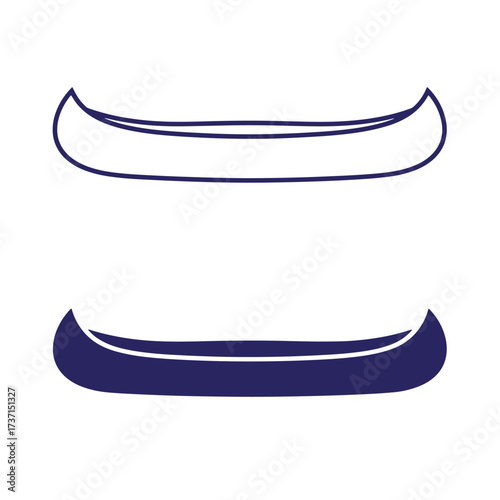 Vector illustration of two canoes in minimalist dark blue and white outline style