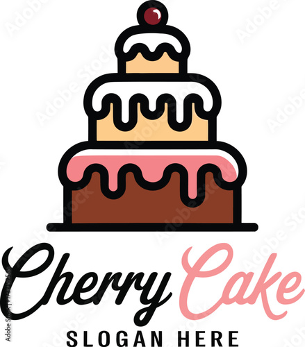 Delicious multi-tiered cherry cake with icing and cherry topping for sweet celebration