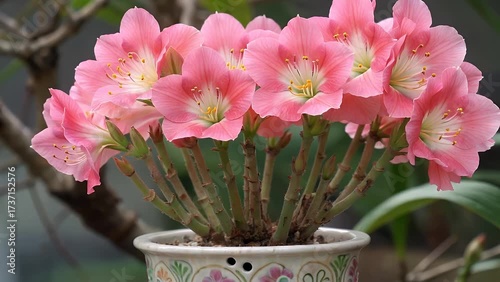 Flowering Shrub of the Pink Azalea Variety Cultivated in Ceramic Plant Pot