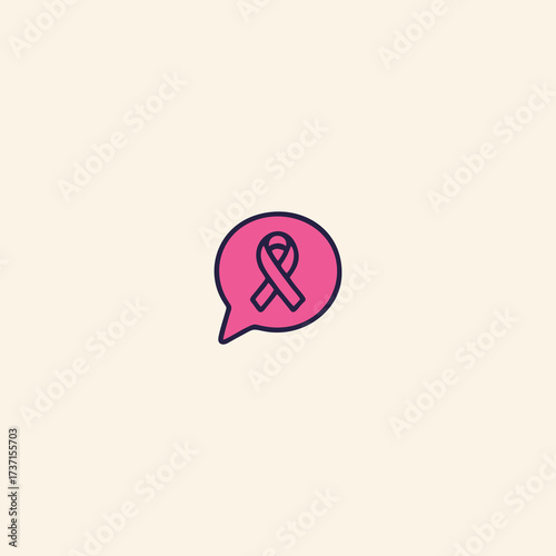 Breast Cancer Awareness Chat Icon – Pink Ribbon Symbol Flat Vector Illustration for Communication, Support, and Health Campaigns