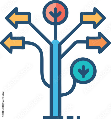 Decision Making Icon Illustration with Multiple Arrow Directions and Options