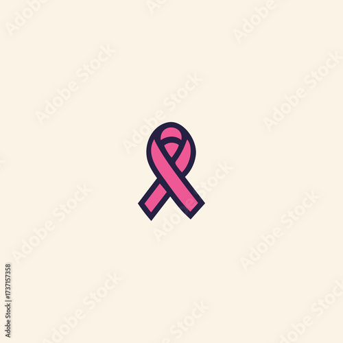 Pink Ribbon Icon – Breast Cancer Awareness Flat Vector Illustration for Women’s Health, Support, and Medical Campaigns