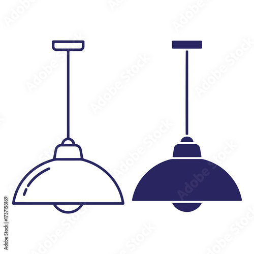 Flat design vector illustration of two pendant lamps in silhouette and line art style