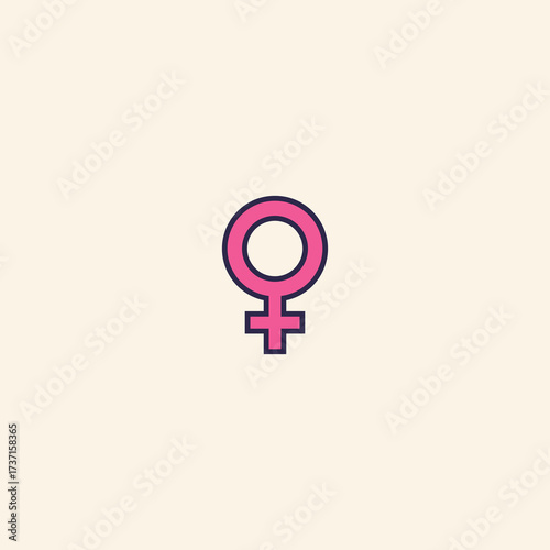 Female Gender Symbol Icon with Pink Ribbon – Breast Cancer Awareness Flat Vector for Women Health and Medical Campaigns