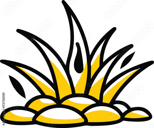 Stylized yellow grass blades with black outlines on white background vector