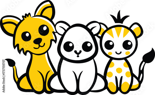 Three cute cartoon cubs one lion one white bear one tiger with yellow spots lion cub bear cub