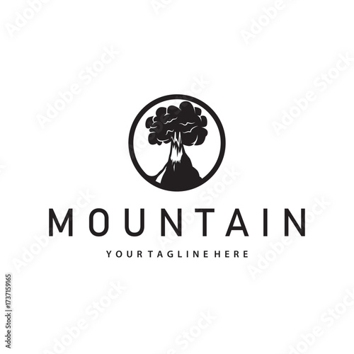 volcano logo black silhouette simple mountains nature illustration template symbol