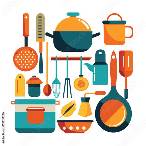 Flat design kitchen utensils and cookware collection